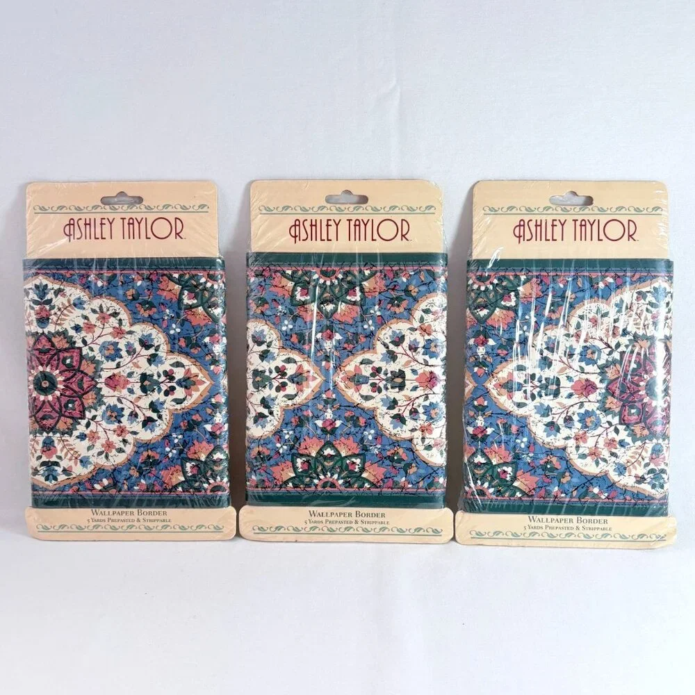 Vintage Ashley‎ Taylor Stained Glass 3x Wallpaper Border Decor 15 yds Total NOS